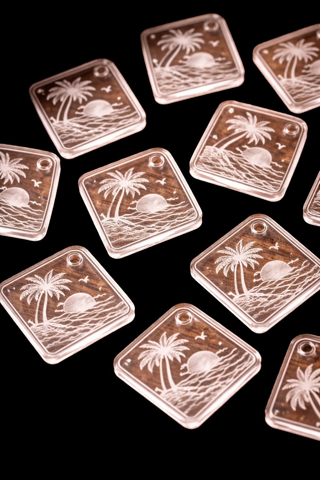Batch of engraved acrylic beach tags
