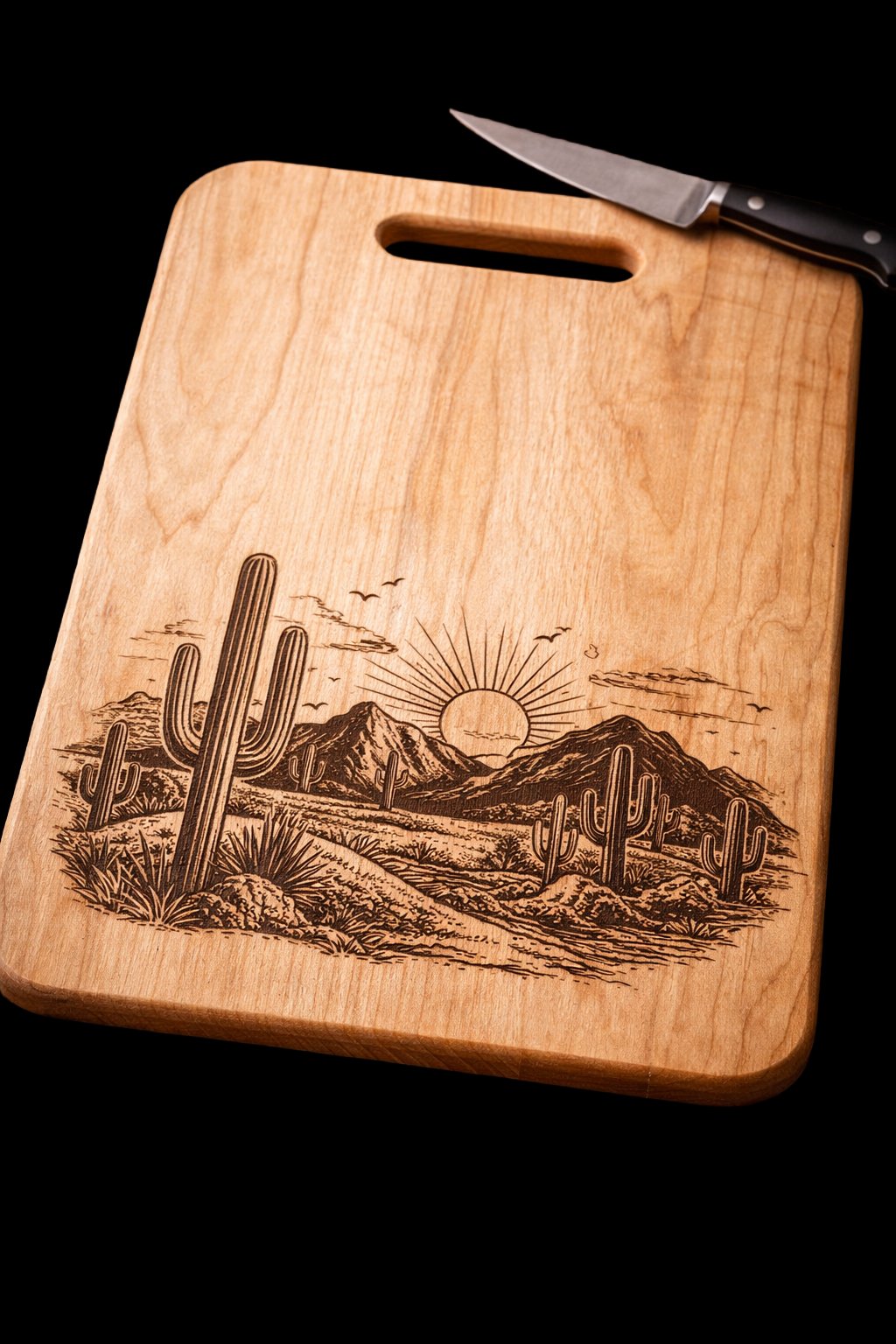 Engraved desert scene cutting board