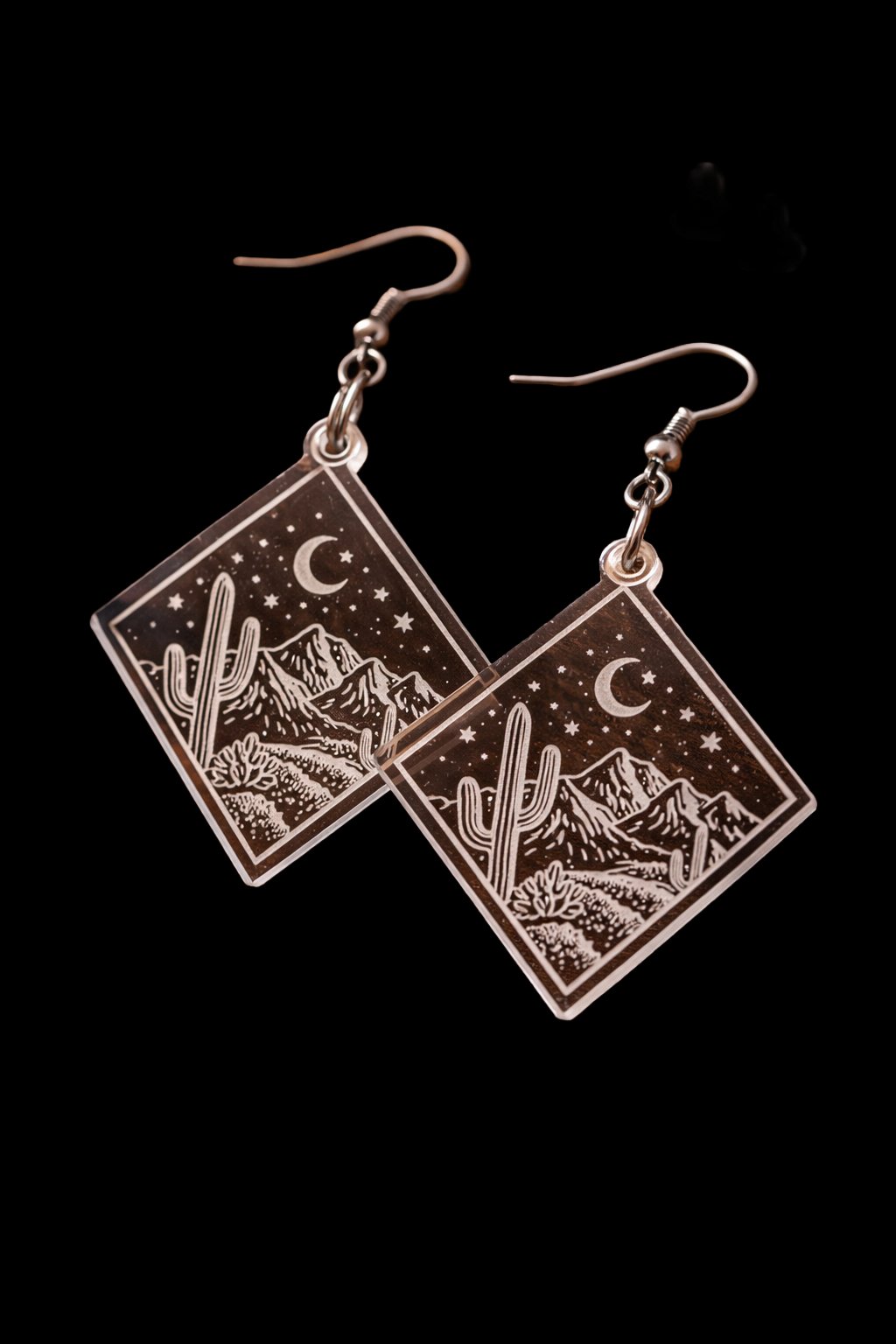Desert night scene acrylic earrings