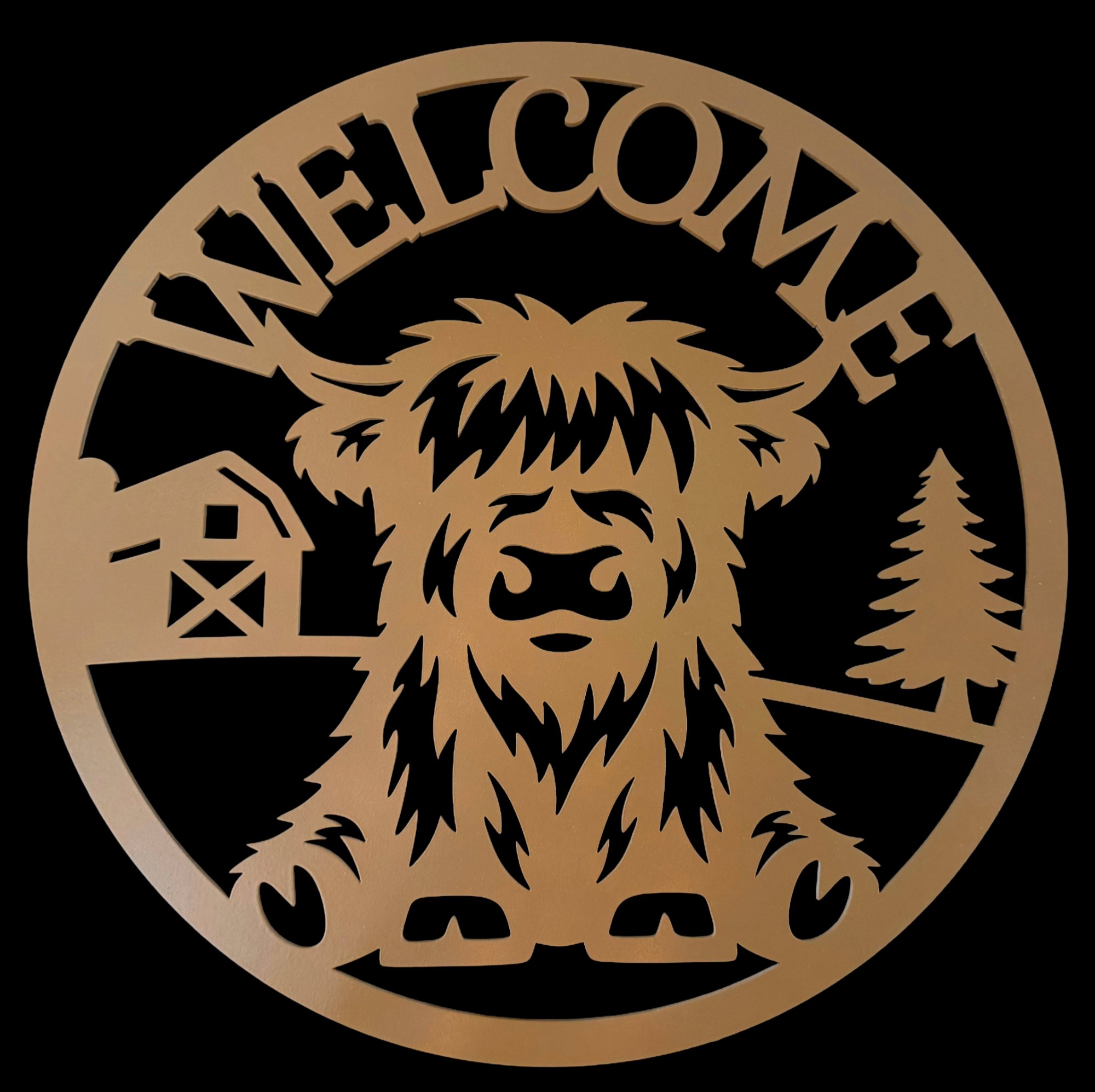 Highland cow welcome sign laser cut