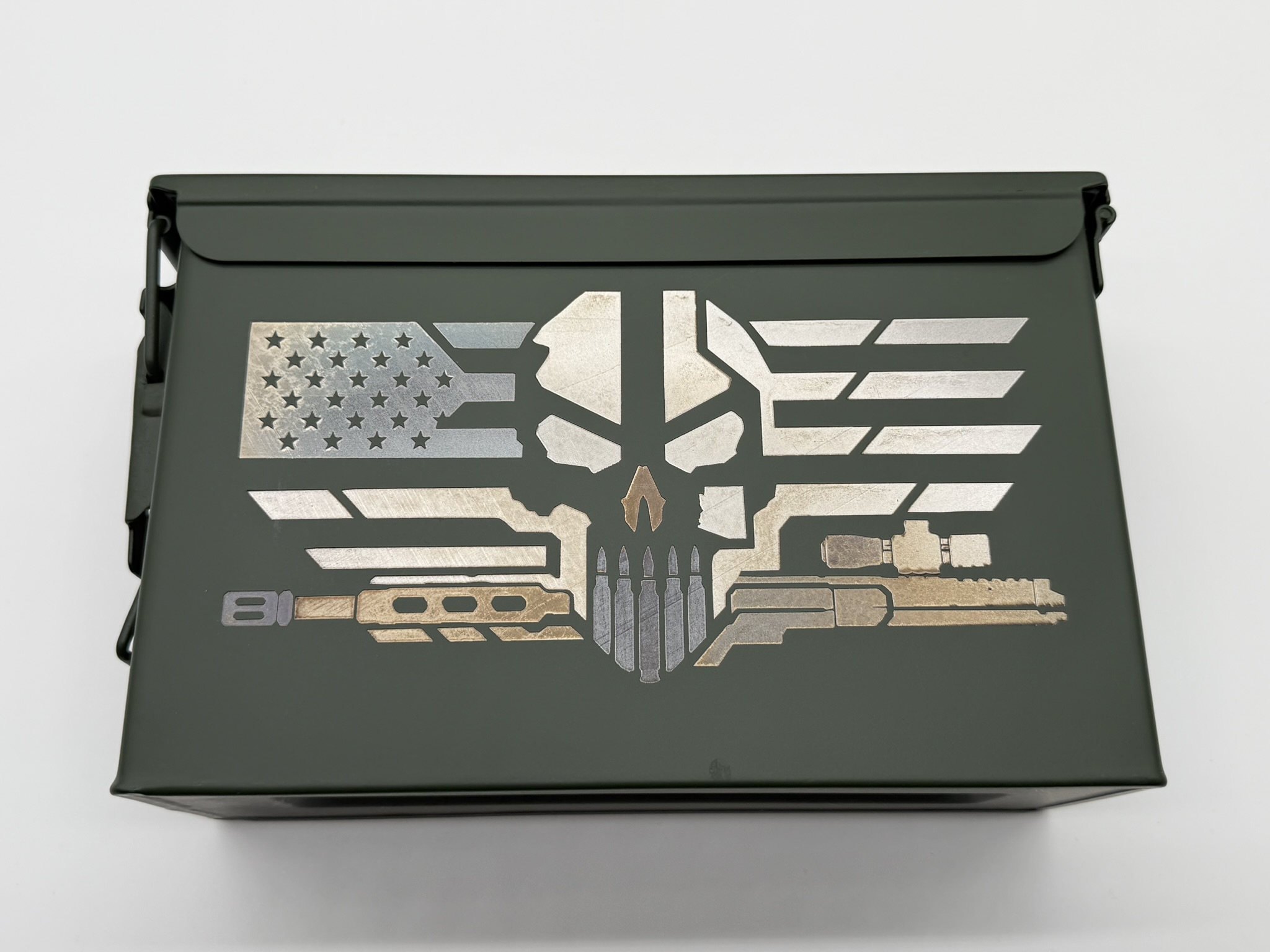 Top view of engraved ammo can